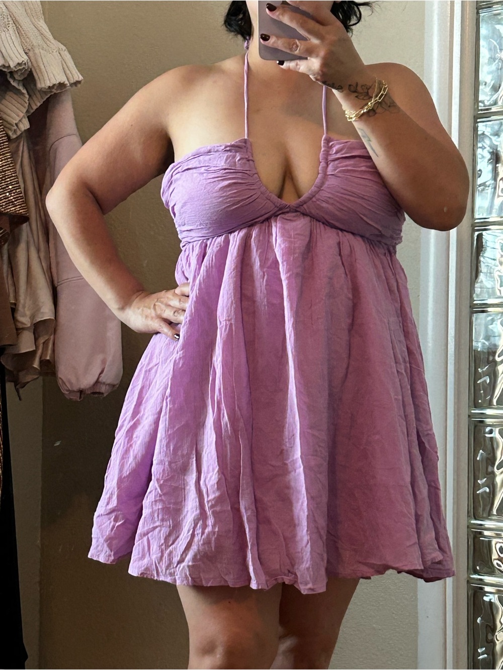 American Eagle Outfitters Lilac Halter Babydoll Mini Dress